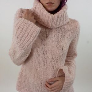 Express Peachy Pink Handknit Wide Neck Sweater